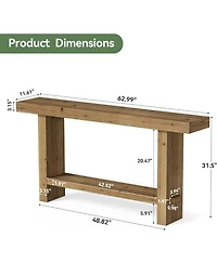 Tribesigns 63-Inch Solid Wood Console Table, 2-Tier Narrow Farmhouse Entryway Table for Hallway, Entrance, Living Room, Behind The Couch,Brown