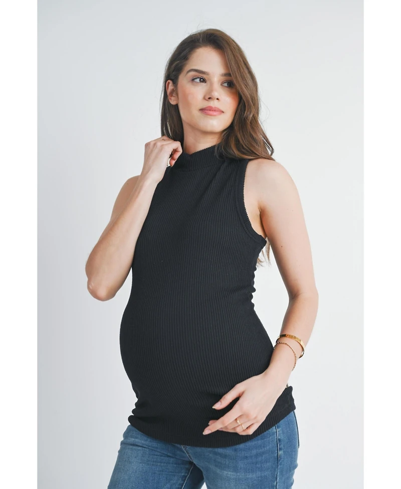 Hello Miz Maternity Sleeveless Mock Neck Tank Top