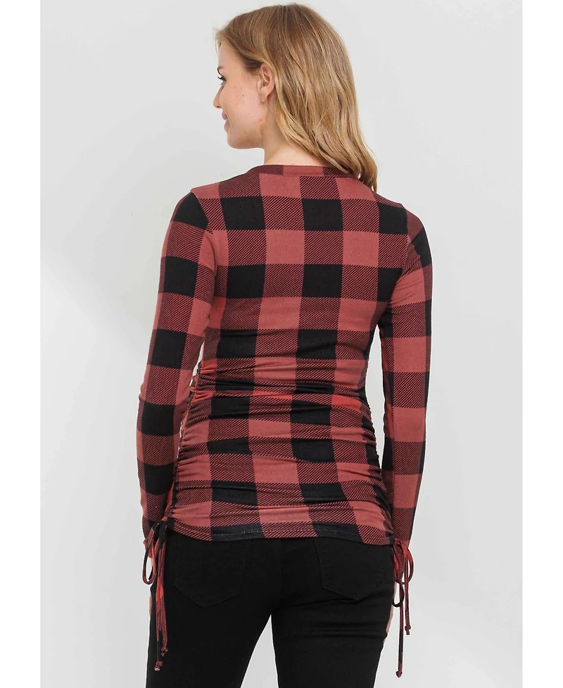 Hello Miz Maternity Plaid Side Ruched Long Sleeve Top