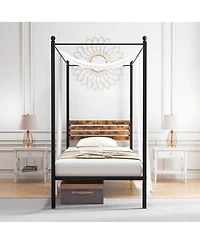 Gymax 4-Post Canopy Bed Frame Rustproof Metal Noise-free with Foot Pads