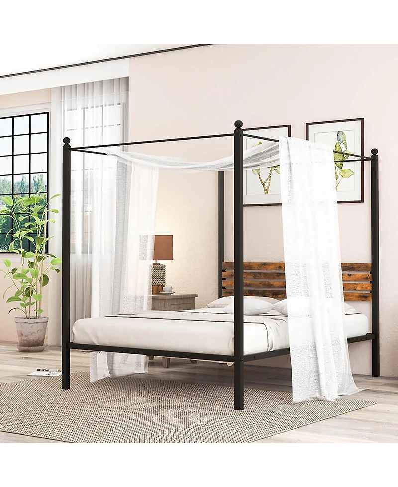 Gymax 4-Post Canopy Bed Frame Rustproof Metal Noise-free with Foot Pads