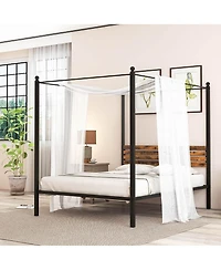Gymax 4-Post Canopy Bed Frame Rustproof Metal Noise-free with Foot Pads