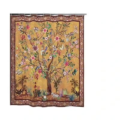 Slickblue 72-inch Brown Red Orange Green Floral Tree Birds Plants Flowers Shower Curtain