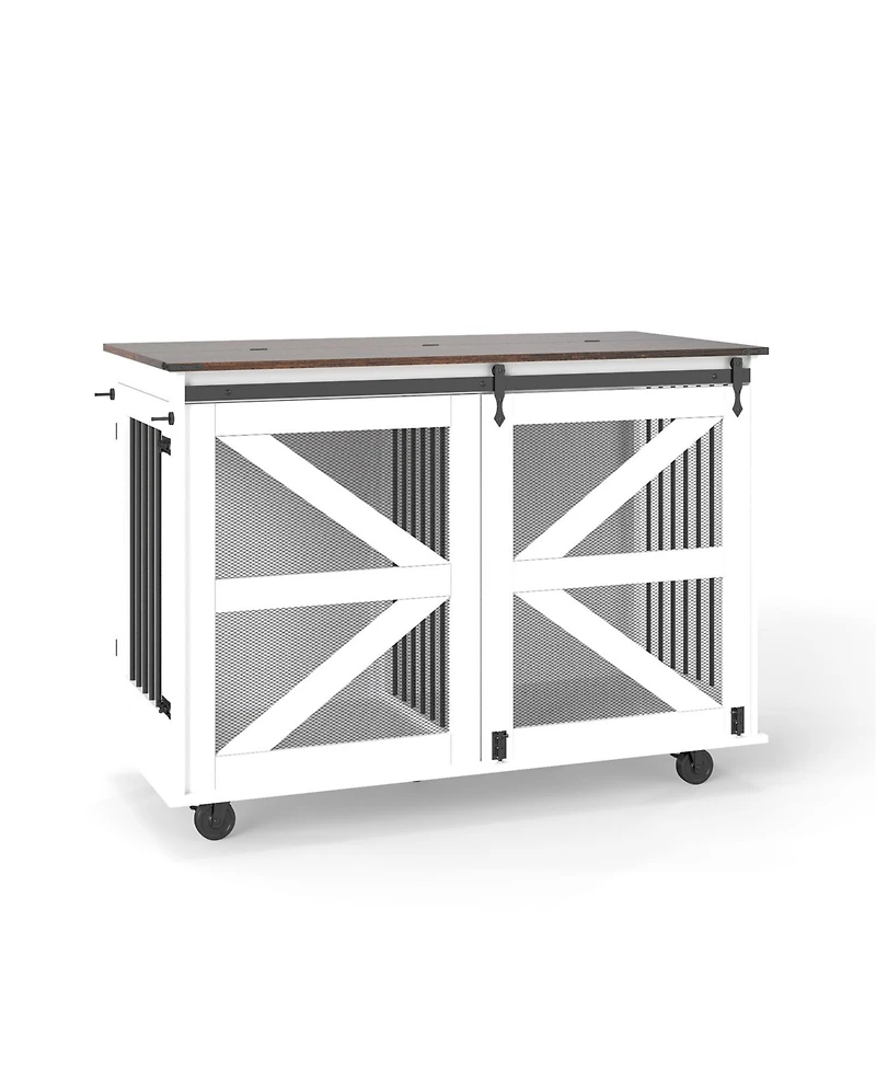 Aostirmotor Dog Crate with Flip-Top Feeding Door, Dual-Access in White