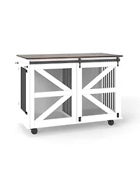 Aostirmotor Dog Crate with Flip-Top Feeding Door, Dual-Access in White