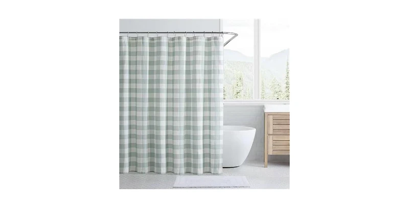 Slickblue Green White Plaid Cotton Shower Curtain, 72-Inch