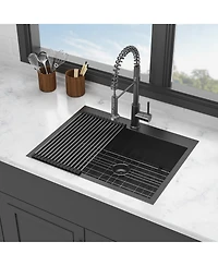 flynama 25x22x9inch Gunmetal Black Kitchen Sink Drop In Stainless Steel 16 Gauge Topmount