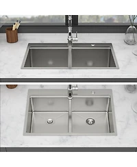 flynama 33x22x10inch Topmount Double Bowl Kitchen Sink 16 Gauge Stainless Steel Brushed Nickel
