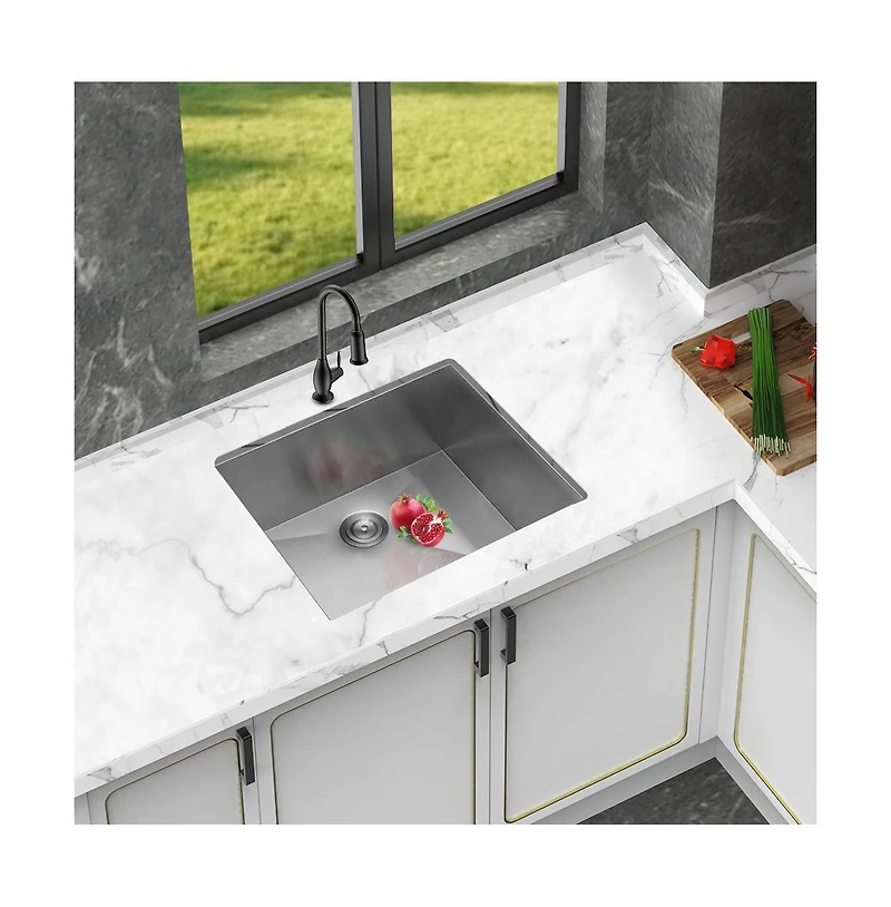 flynama 23x18x9inch Undermount Kitchen Sink Single Bowl Stainless Steel 16 Gauge Deep Basin