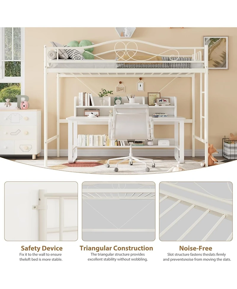 gaomon Twin Loft Bed Frame with Ladder And Guardrail, 400 lbs Heavy Duty Metal Bed, Space Saving, Easy Assembly