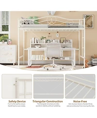 gaomon Twin Loft Bed Frame with Ladder And Guardrail, 400 lbs Heavy Duty Metal Bed, Space Saving, Easy Assembly