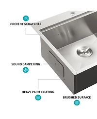 flynamab25x22x10 Inch Drop In Topmount Workstation Kitchen Sink 16 Gauge T304 Stainless Steel Single Bowl With Cutting Board Colander