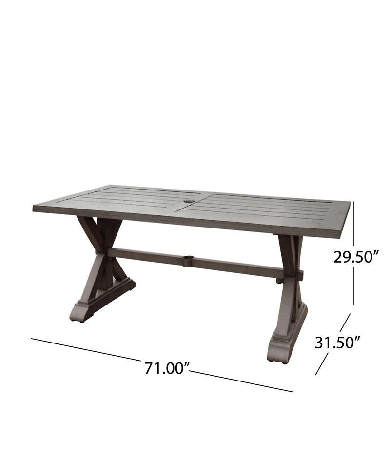 Mondawe Outdoor Aluminum Dining Table, Slatted Top Rectangular Patio Table with Umbrella Hole for Backyard, Garden, Deck