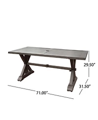 Mondawe Outdoor Aluminum Dining Table, Slatted Top Rectangular Patio Table with Umbrella Hole for Backyard, Garden, Deck