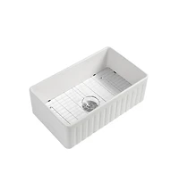flynama 33x20inch Fireclay Farmhouse Kitchen Sink Reversible Design Grid Strainer 10 Inch Deep