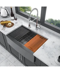 flynama 30x22x10inch Gunmetal Black Farmhouse Kitchen Sink Workstation Apron Front Stainless Steel