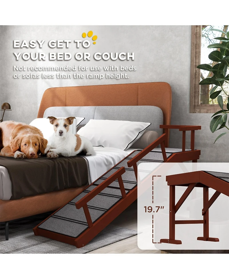 Aostirmotor Dog Ramp with Removable Guardrails in Brown and Gray