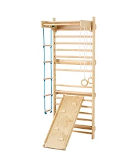 Mecale Swedish Ladder Wall Gym, 5-in-1 Indoor Climbing Set w/ Pull-Up Bar, Rings, Rope Ladder & Slide Board