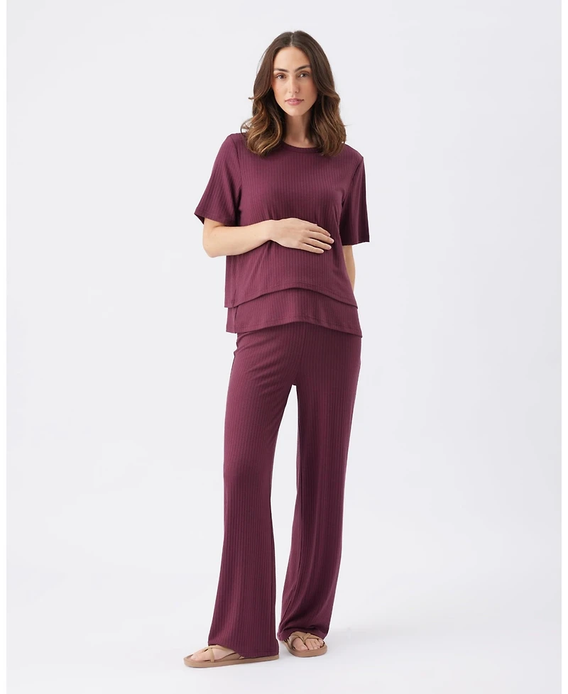 Ripe Maternity Mike Rib Nursing Top Maroon