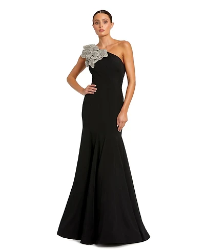 Mac Duggal Petite Crepe One Shoulder Gown With Flower Detail