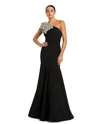 Mac Duggal Petite Crepe One Shoulder Gown With Flower Detail