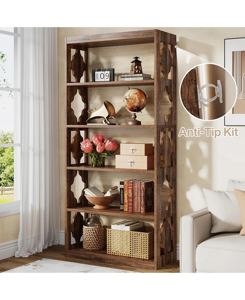 Tribesigns 6-Tier Bookcase Set of 2, 70-Inch Tall Freestanding Bookshelf with Rhombus Pattern for Living Room, Bedroom