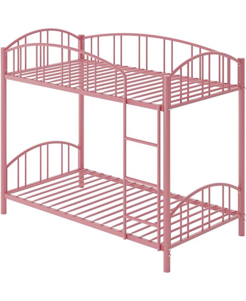 gaomon Metal Bunk Bed Twin Over Twin, Frame with Heightened Arched Guardrail and Safety Ladder,Sturdy Steel