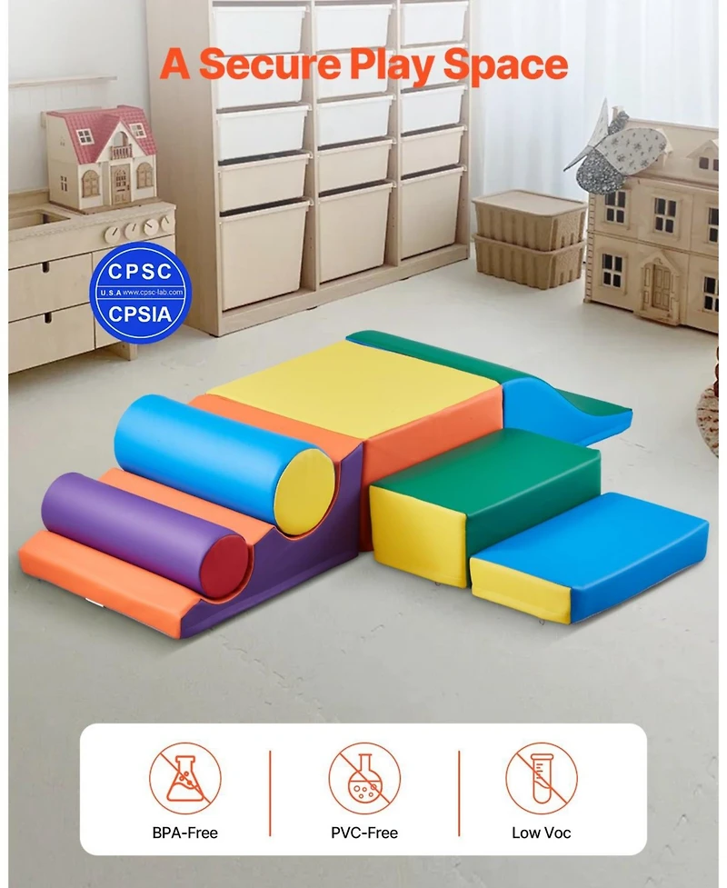 Mecale Foam Climbing Toys, 7-Piece Set, Pu Leather Soft Play Blocks, Indoor Climb & Crawl Set, Easy Clean, 6M-3Y