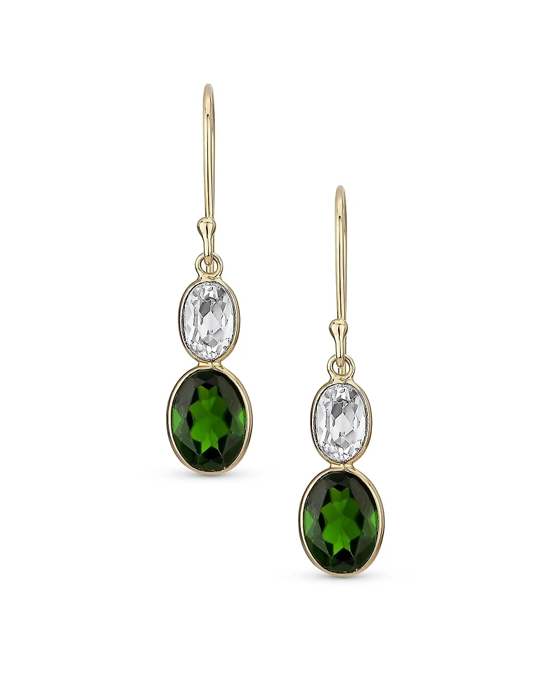 Bling Jewelry Classic 10K Gold Faceted Double Natural Stones Bezel Set Oval Drop Earrings