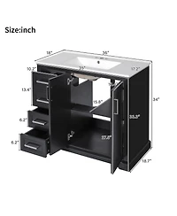 Cesicia 36 in. Modern Bathroom Vanity with Ceramic Sink, Soft-Close Door, Adjustable Shelf and 3 Drawers, Ample Storage