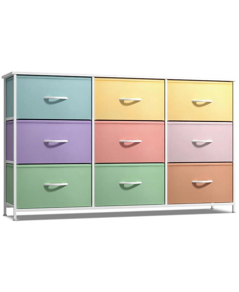 Sorbus 9 Drawers Dresser- Storage Unit with Steel Frame, Wood Top, Fabric Bins