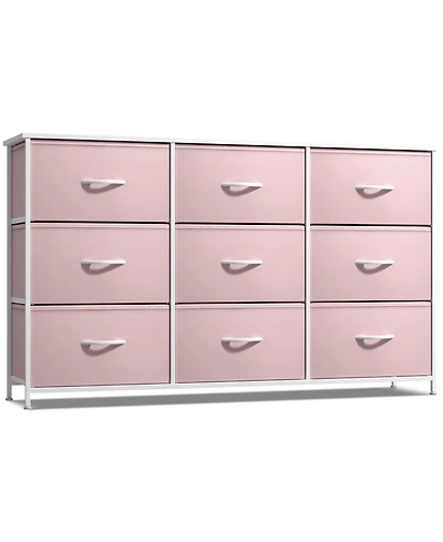 Sorbus 9 Drawers Dresser- Storage Unit with Steel Frame, Wood Top, Fabric Bins