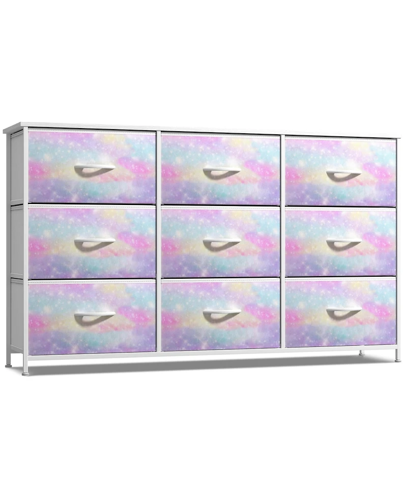 Sorbus 9 Drawers Dresser- Storage Unit with Steel Frame, Wood Top, Fabric Bins