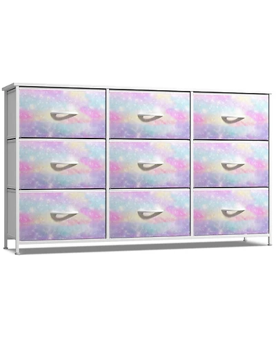 Sorbus 9 Drawers Dresser- Storage Unit with Steel Frame, Wood Top, Fabric Bins