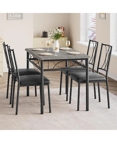 gaomon Small Dining Table Set for 4, Wooden Kitchen Table with 4 Upholstered Chairs, Space Saving Compact Dining Table Ideal for Kitchen