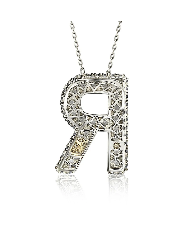 Suzy Levian Sterling Silver Sapphire 3-d Letter "R" Initial Pendant