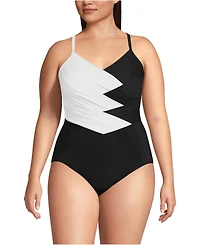 Lands' End Plus SlenderSuit Pleated Low Leg One Piece Swimsuit