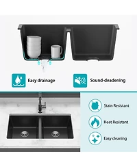 flynama huluwat Black Quartz Composite Kitchen Sink Double Bowl Undermount