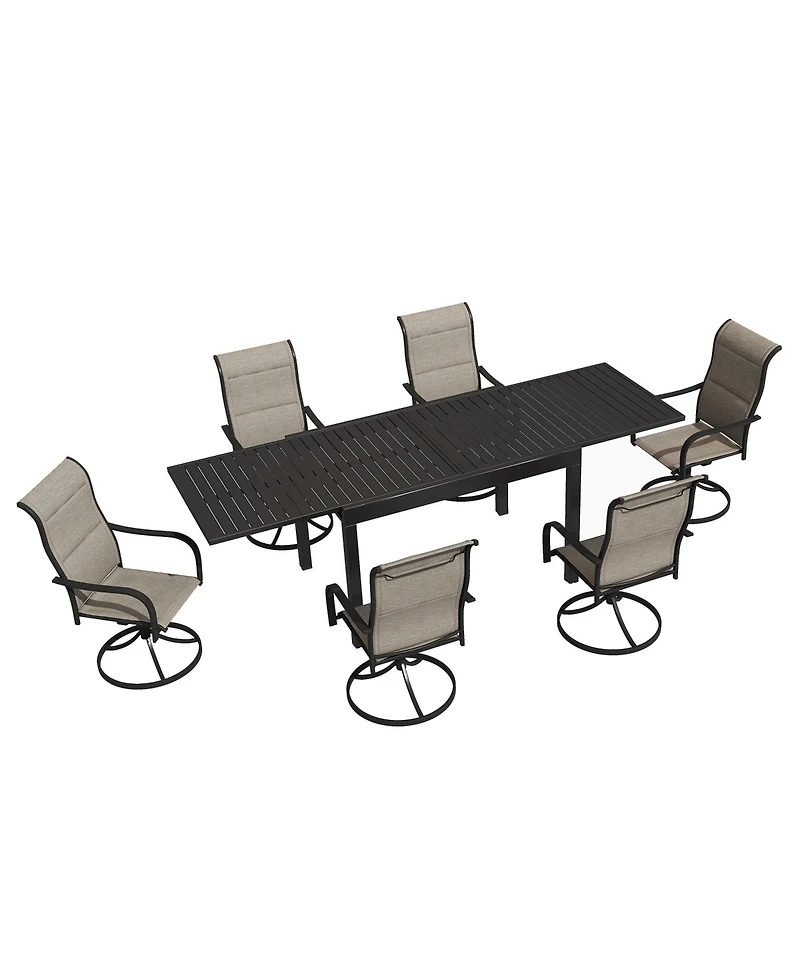 Boyel Living 7-Piece Outdoor Dining Set with Aluminum Extendable Table 53"- 106" and Swivel Dining Chair