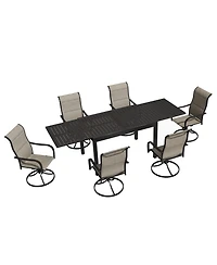 Boyel Living 7-Piece Outdoor Dining Set with Aluminum Extendable Table 53"- 106" and Swivel Dining Chair