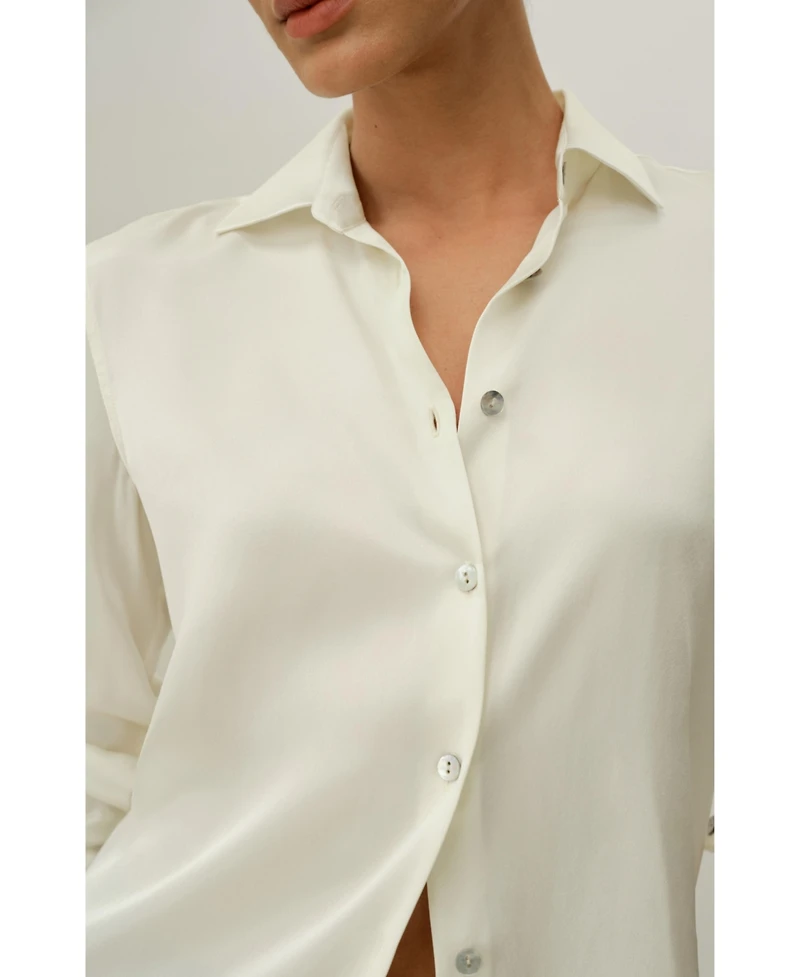 Spread Collar Silk Shirt for Women