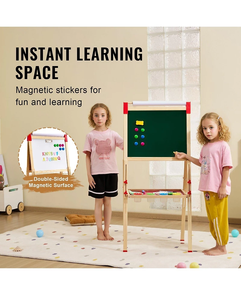 Slickblue Wood Double-Sided Art Easel for Kids with Chalkboard and Paper