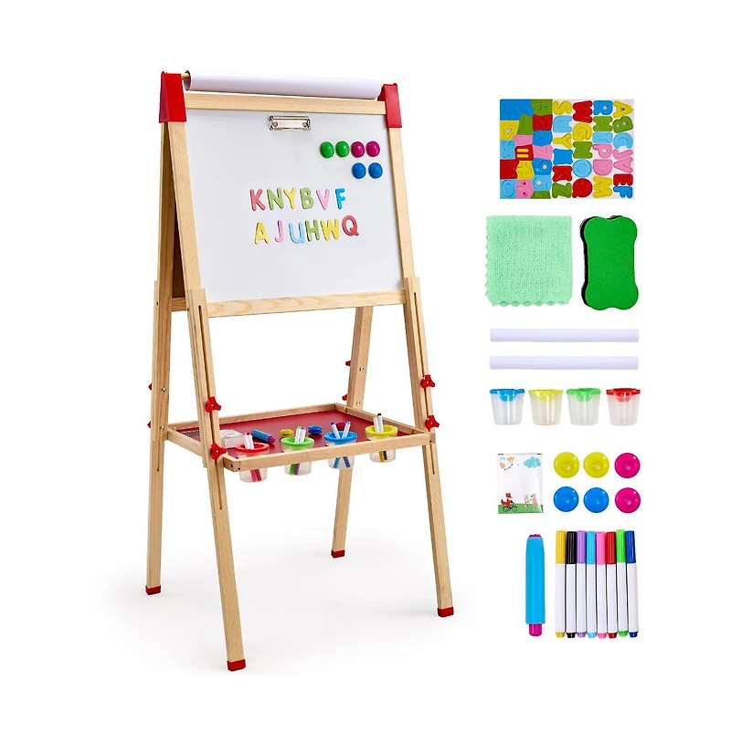 Slickblue Wood Double-Sided Art Easel for Kids with Chalkboard and Paper