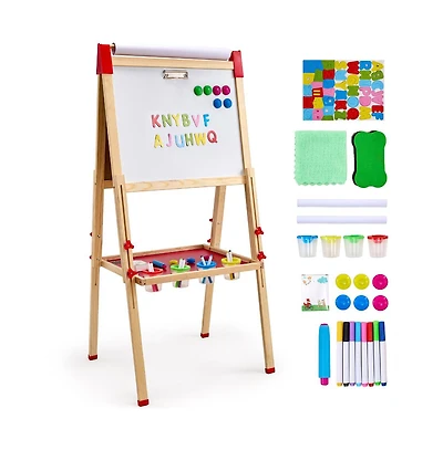 Slickblue Wood Double-Sided Art Easel for Kids with Chalkboard and Paper