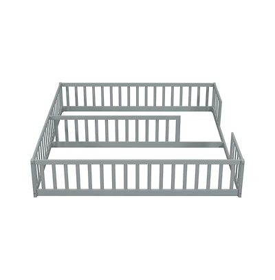 Cesicia Double Twin Floor Bed with Safety Fence Low Profile Shared Sleeping for Kids No Door Design