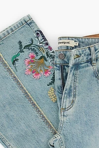 Desigual Women's Denim pants with floral stitching