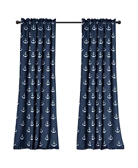 Slickblue 84x52 Inch Navy Nautical Anchor Curtain Set, 2 Panels