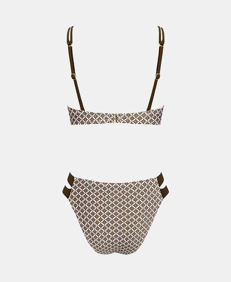 Cupshe Women's V-Neck Triangle Bikini Set with Side Tab Bottom