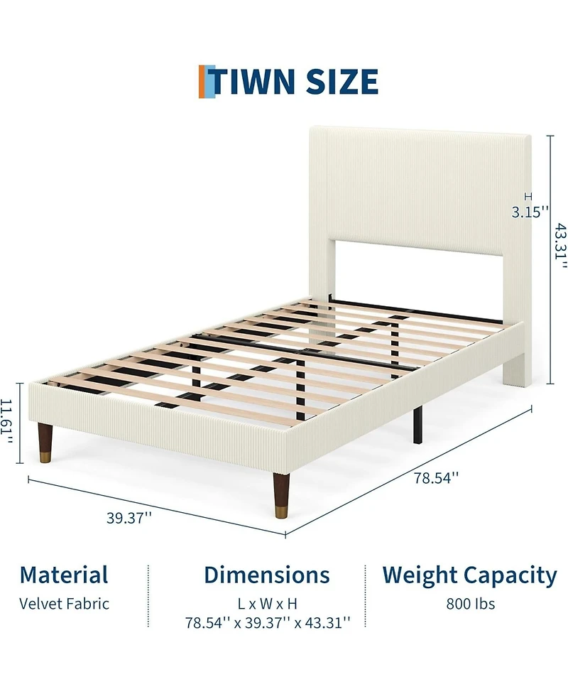 gaomon Twin Size Bed Frame Upholstered Platform Bed Space Saving, for Living Room, Guest Room