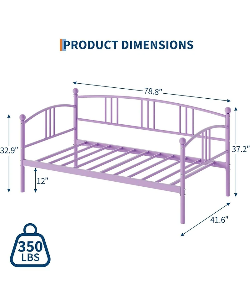 gaomon Daybed, Sturdy Metal Day Bed with Steel Slat Support, Arched Headboard Sofa Bed for Living Room